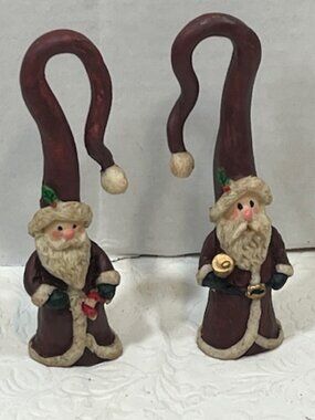 Two VTG 4.5" Long Hat Santa Claus Hanging Christmas Tree Tabletop Holiday Decor